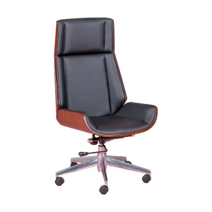 Bureaustoel van notenhout en bekleed met imitatieleer – Nordic S – Zwart Bureaustoel van notenhout en bekleed met imitatieleer – Nordic S – Zwart