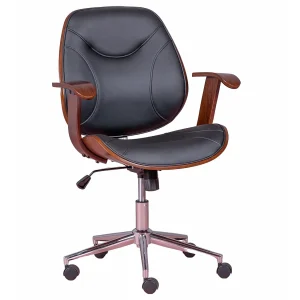 Design bureaustoel met donker notenhout en bekleed met kunstleer – Nordic – Zwart Design bureaustoel met donker notenhout en bekleed met kunstleer – Nordic – Zwart
