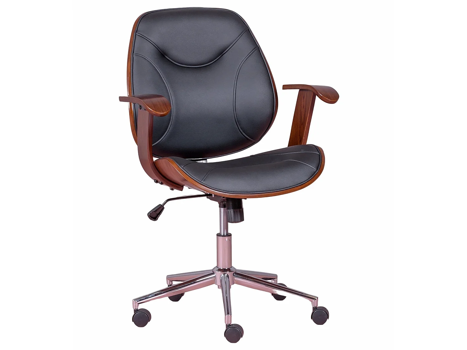 Design bureaustoel met donker notenhout en bekleed met kunstleer - Nordic - Zwart