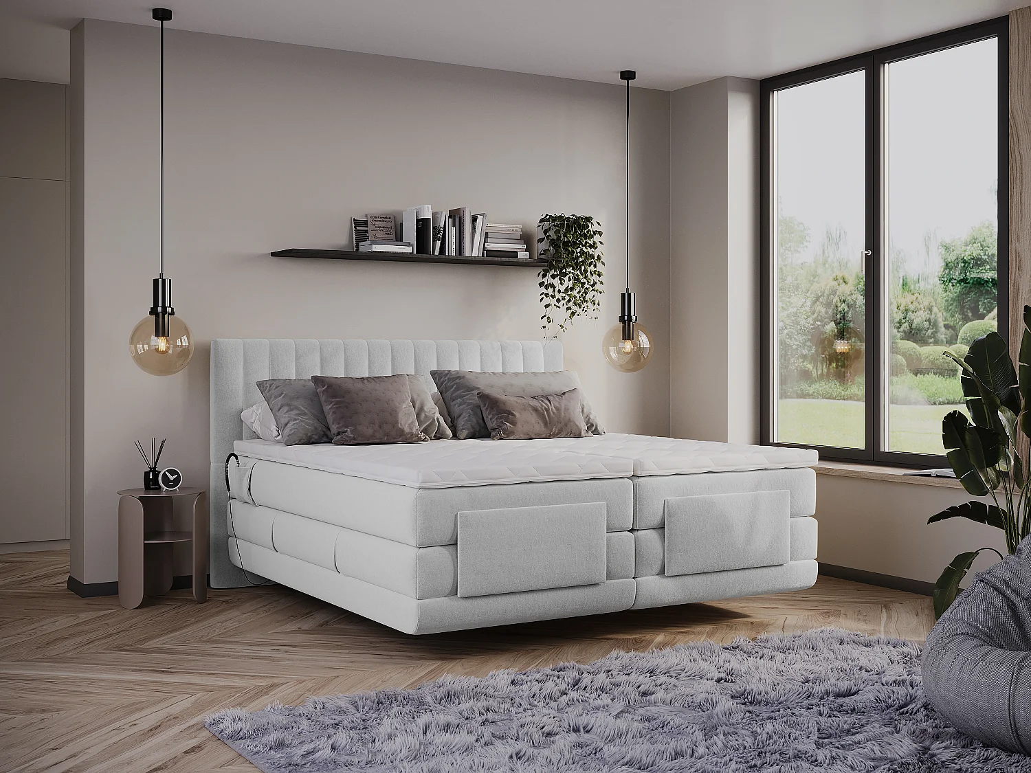 Set complete boxspring - 2 x 90 x 200 cm - Velours - Lichtgrijs - DONISI van PALACIO