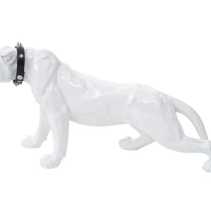 Decoratief beeldje panter met halsband,  wit hoogglans met kraag