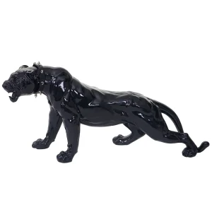 Decoratief beeldje panter met halsband,  zwart hoogglans met kraag