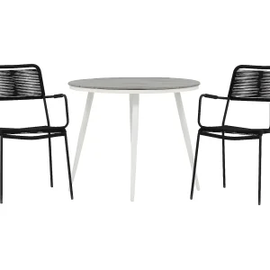 Break tuinmeubelset tafel Ø90cm grijs, 2 stoelen Lindos zwart. Break tuinmeubelset tafel Ø90cm grijs, 2 stoelen Lindos zwart.