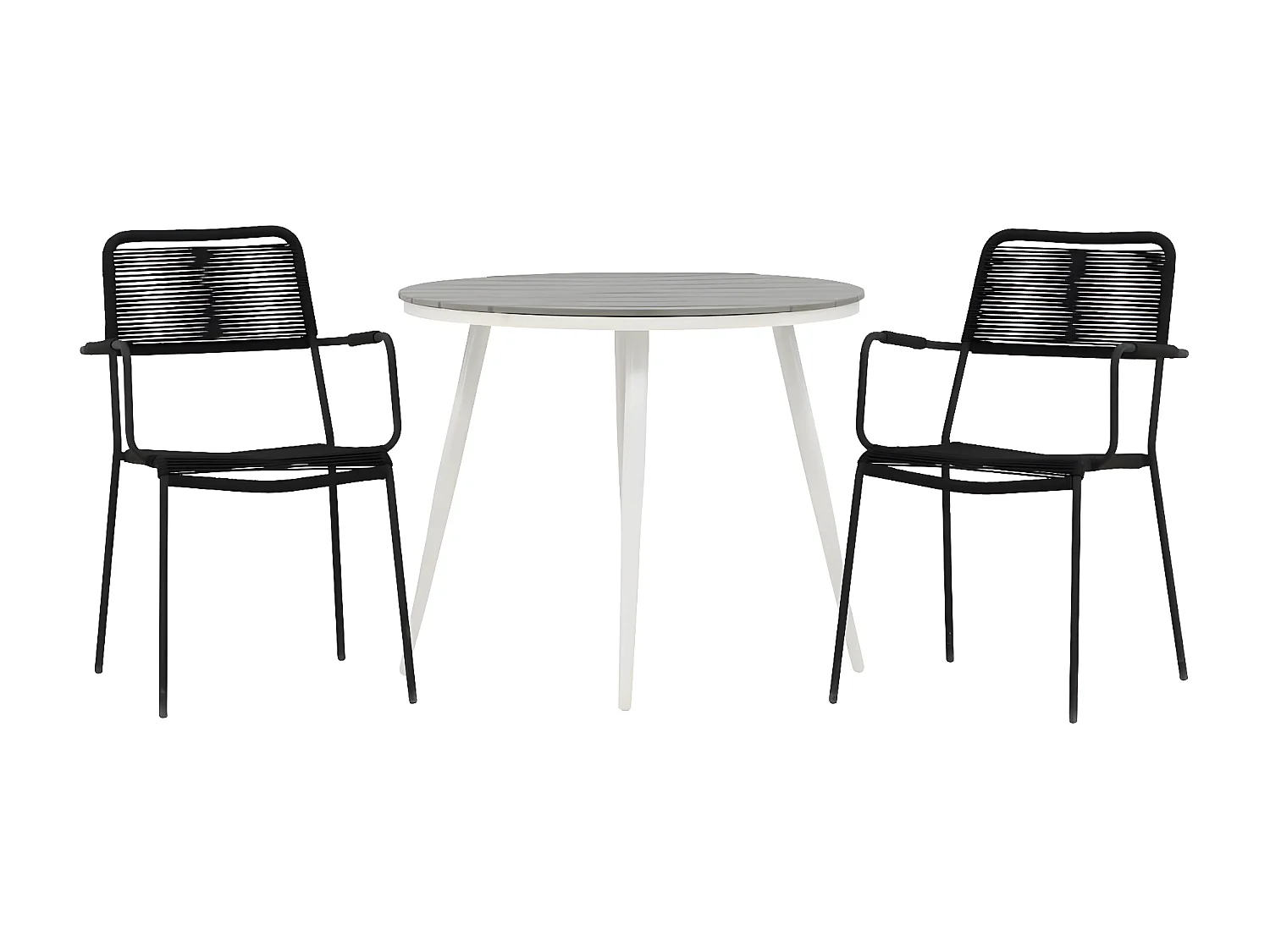 Break tuinmeubelset tafel Ø90cm grijs, 2 stoelen Lindos zwart.