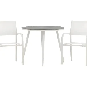 Break tuinmeubelset tafel Ø90cm grijs, 2 stoelen Santorini wit. Break tuinmeubelset tafel Ø90cm grijs, 2 stoelen Santorini wit.