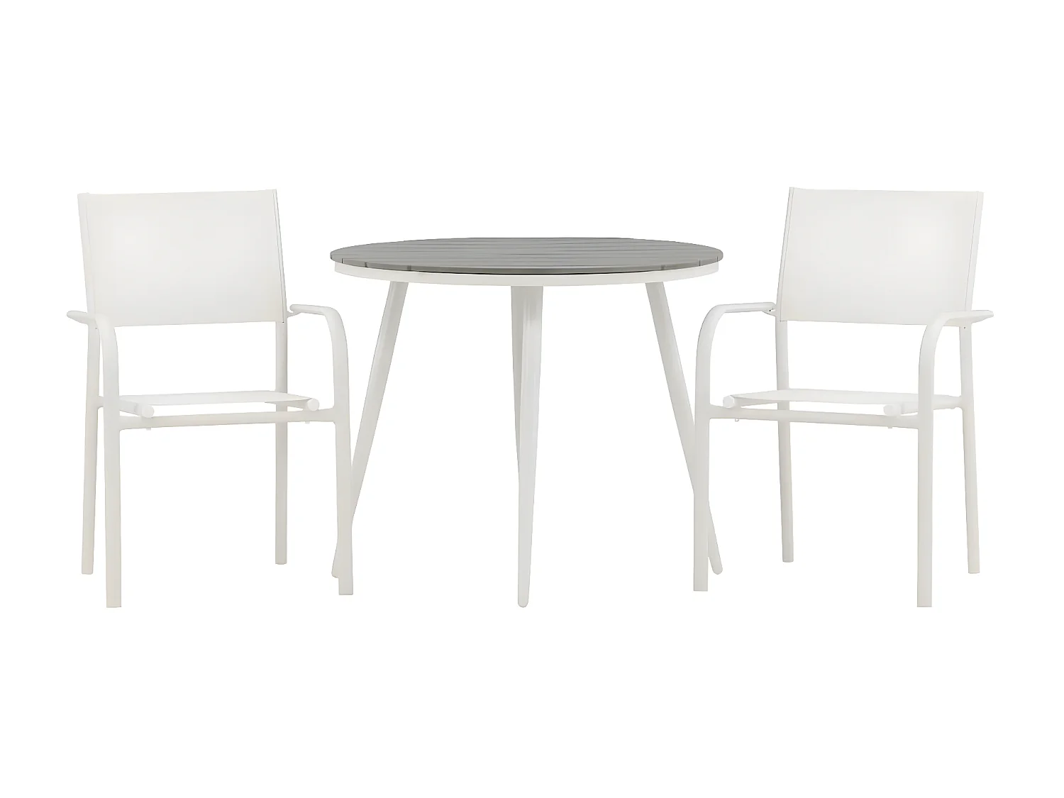 Break tuinmeubelset tafel Ø90cm grijs, 2 stoelen Santorini wit.