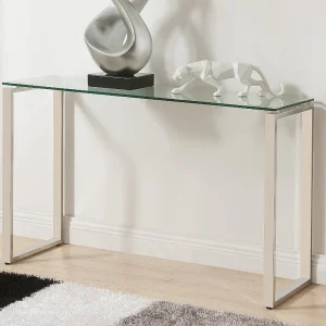 Sidetable FREYA – Gehard glas en gechroomd metaal Sidetable FREYA – Gehard glas en gechroomd metaal