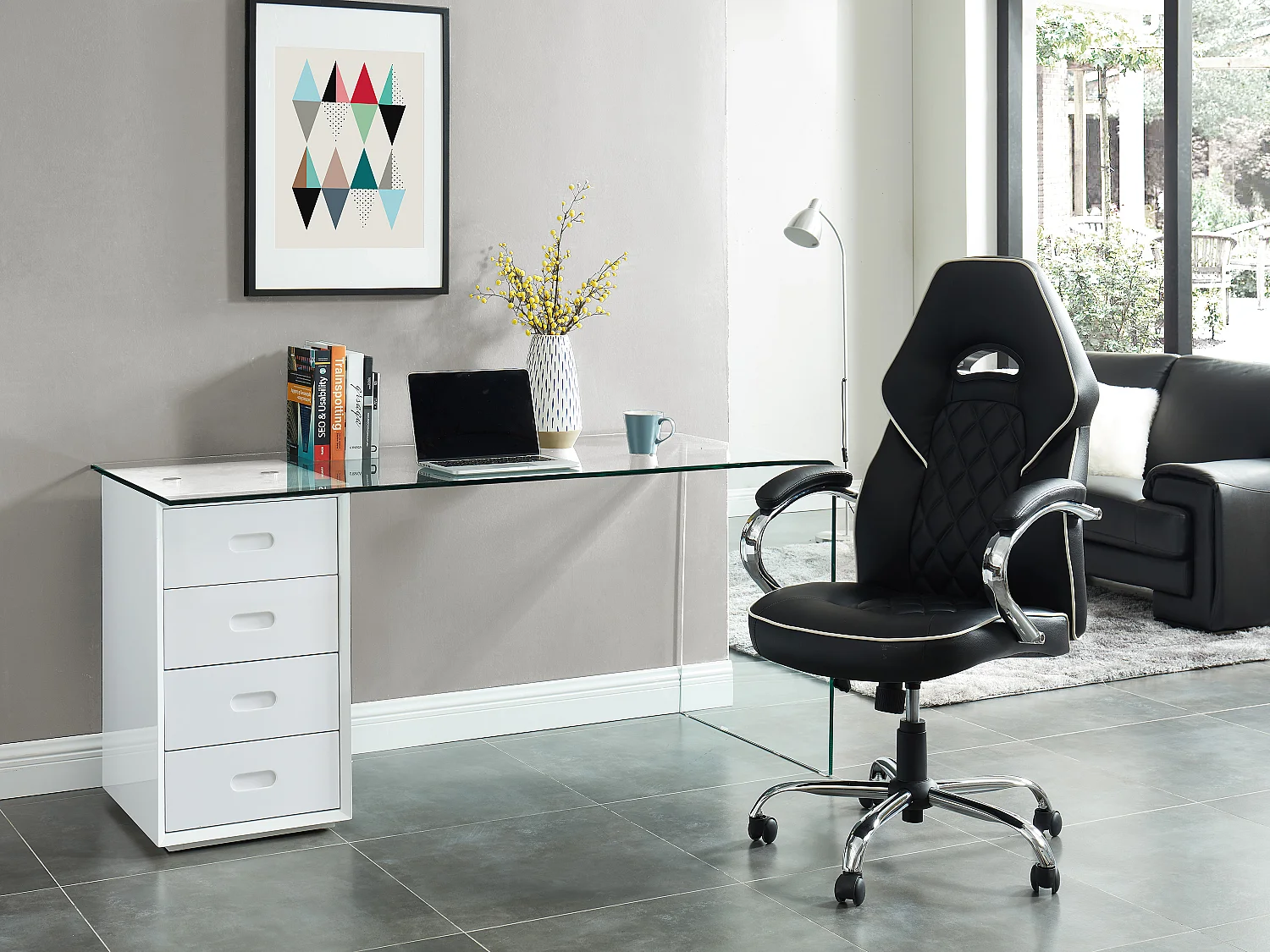Bureau MURIEL met opbergruimte - 4 laden - Gehard glas & MDF