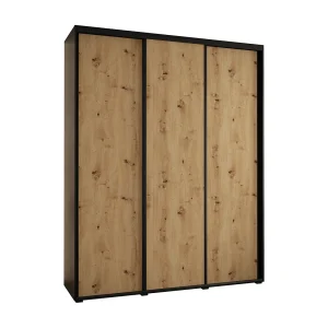 DAVOS 1 KLEDINGKAST MET SCHUIFDEUREN 235,2/190/45 3 deuren (Zwart/Artisan/Zwart)