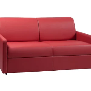 Slaapbank rood kunstleer traagschuim zitting 140 cm brede latten 14 cm CALIFE Slaapbank rood kunstleer traagschuim zitting 140 cm brede latten 14 cm CALIFE