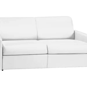 Uitklapbare bank in wit kunstleder met traagschuim zitting 140 cm matras 18 cm CALIFE