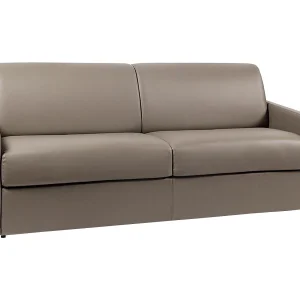 Slaapbank taupe kunstleer traagschuim zitting 160 cm brede latten 18 cm CALIFE Slaapbank taupe kunstleer traagschuim zitting 160 cm brede latten 18 cm CALIFE