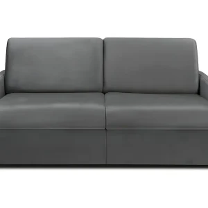 Slaapbank velours grijs traagschuim zitting 140 cm matras 22 cm CALIFE Slaapbank velours grijs traagschuim zitting 140 cm matras 22 cm CALIFE