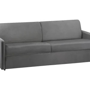 Slaapbank fluweel grijs traagschuim zitting 160 cm matras 14 cm CALIFE