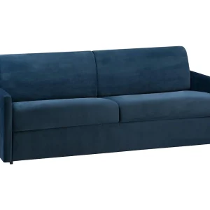 Slaapbank donkerblauw fluweel traagschuim zitting 160 cm matras 22 cm CALIFE Slaapbank donkerblauw fluweel traagschuim zitting 160 cm matras 22 cm CALIFE