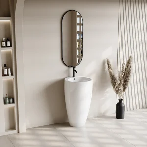 Cilindervormige vrijstaande wastafel, L50 x H83 cm, wit, MIILOS Cilindervormige vrijstaande wastafel, L50 x H83 cm, wit, MIILOS