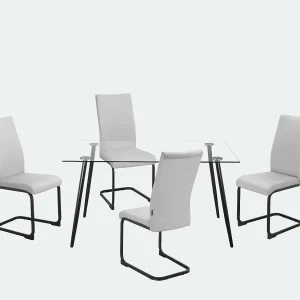 Danny | Set eettafel 140×80 cm en 4 stoelen in fluweel lichtgrijs Danny | Set eettafel 140×80 cm en 4 stoelen in fluweel lichtgrijs
