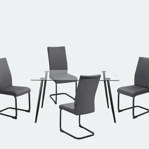 Danny | Set eettafel 140×80 cm en 4 stoelen in fluweel antraciet Danny | Set eettafel 140×80 cm en 4 stoelen in fluweel antraciet