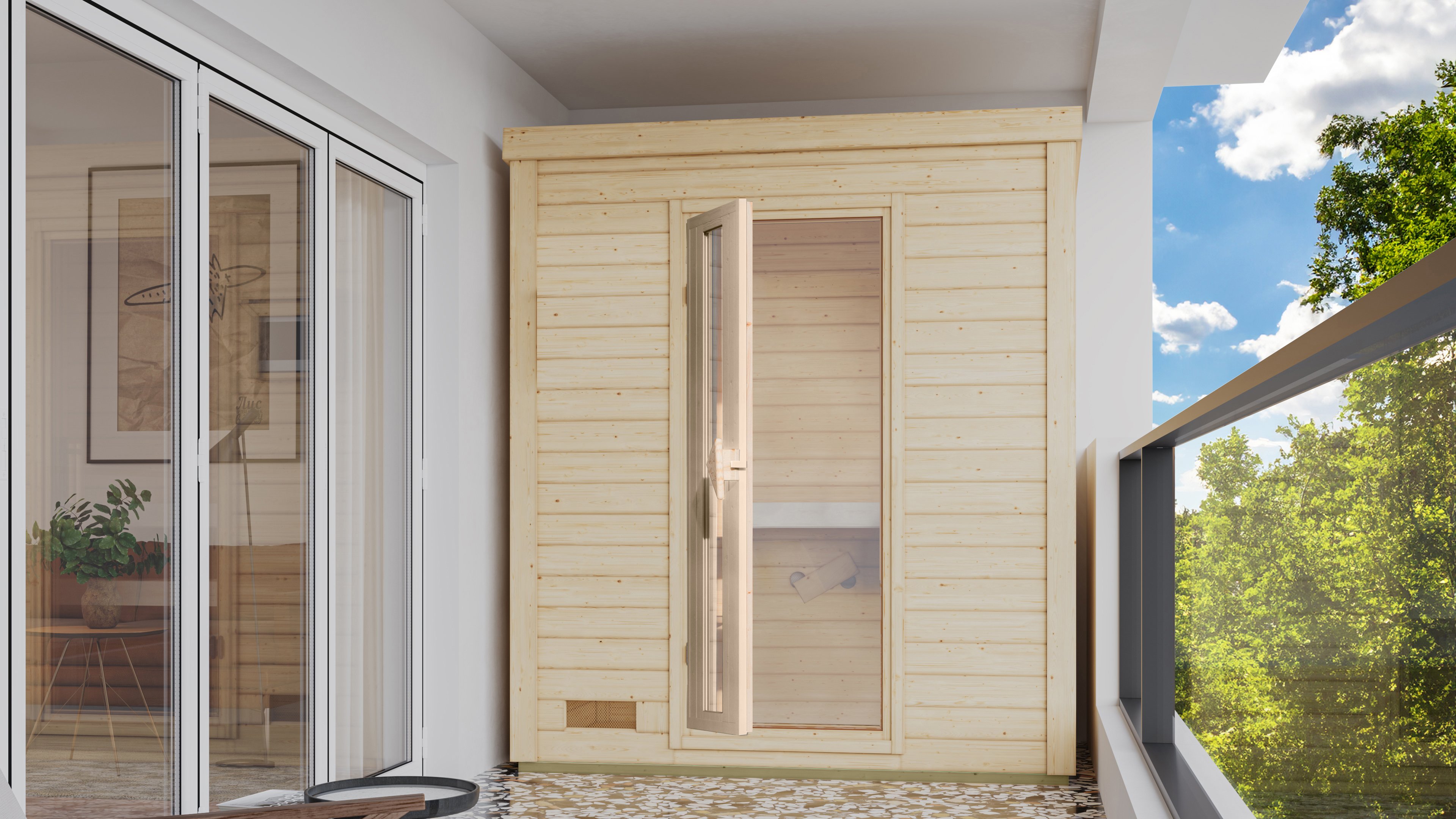 Balkonsauna Hytti 0 Onbehandeld 200x117x228cm – 38mm Wanddikte