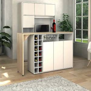 Draaibaar barmeubel met opbergruimte – Wit en naturel – VINALO