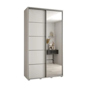 DAVOS 5 KLEDINGKAST MET SCHUIFDEUREN 235,2/130/60 2 deuren (Wit/Wit/Zilver)