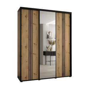 DAVOS 7 KLEDINGKAST MET SCHUIFDEUREN 235,2/190/45 3 deuren (Zwart/Artisan/Zwart)