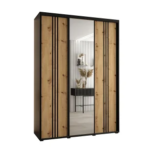 DAVOS 7 KLEDINGKAST MET SCHUIFDEUREN 235,2/180/60 3 deuren (Zwart/Artisan/Zwart)