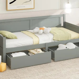 Daybed bed 90x200cm – met 2 lades – massief hout – Grijs Daybed bed 90x200cm – met 2 lades – massief hout – Grijs