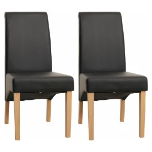 Cesena eetkamerstoel (set van 2), mat imitatieleer, zwart, lichtgekleurde poten Cesena eetkamerstoel (set van 2), mat imitatieleer, zwart, lichtgekleurde poten
