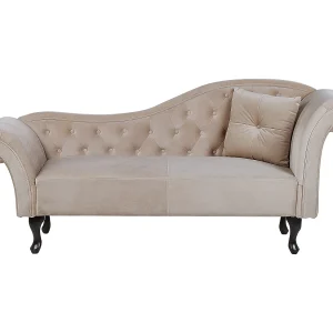 Chaise longue fluweel beige rechtszijdig LATTES Chaise longue fluweel beige rechtszijdig LATTES