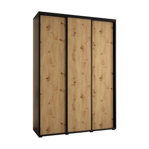 DAVOS 1 KLEDINGKAST MET SCHUIFDEUREN 235,2/180/60 3 deuren (Zwart/Artisan/Zwart)