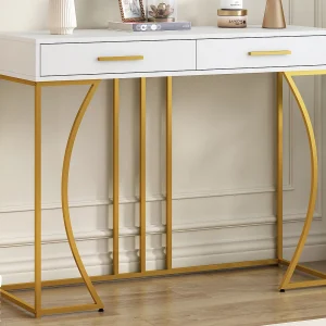 Console met 2 lades – Goud metalen poten – Wit – BLITZ Console met 2 lades – Goud metalen poten – Wit – BLITZ