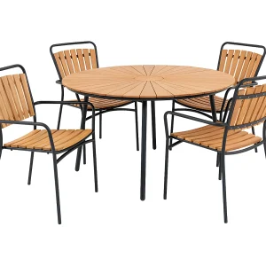 Cleveland tuinmeubelset eetkamertafel Ø130cm naturel, zwart en 4 Cleveland stoel naturel, zwart.