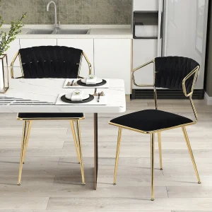 Set van 2 fluwelen en metalen stoelen – Keukenstoel voor restaurant en eetkamer – Zwart