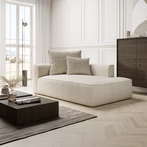 Chaise longue met hoek rechts van grof beige ribfluweel PINETA