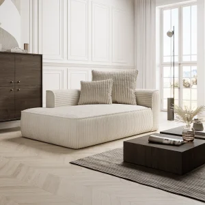 Chaise longue met hoek links van grof beige ribfluweel PINETA