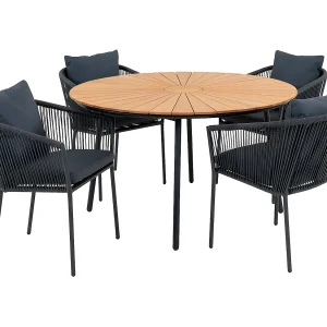 Cleveland tuinmeubelset eetkamertafel Ø130cm naturel, zwart en 4 Salerno stoel grijs, zwart.