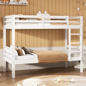 Deelbare stapelbedden 2 x 90 x 200 cm met ladder – grenenhout – kleur wit Deelbare stapelbedden 2 x 90 x 200 cm met ladder – grenenhout – kleur wit
