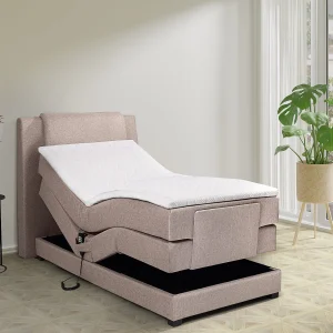 Set relax-boxspring van beige stof 100 x 200 cm CASTEL Set relax-boxspring van beige stof 100 x 200 cm CASTEL