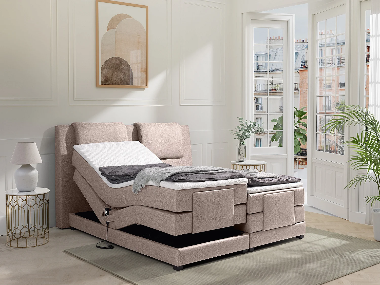 Set boxspring CASTEL van PALACIO - 2x90x200cm - Beige stof