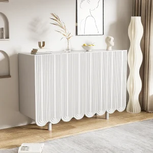 Buffet 120×80.8×37.5cm, buffet en forme de larme avec 4 portes profilées et charnière tampon, blanc Buffet 120×80.8×37.5cm, buffet en forme de larme avec 4 portes profilées et charnière tampon, blanc