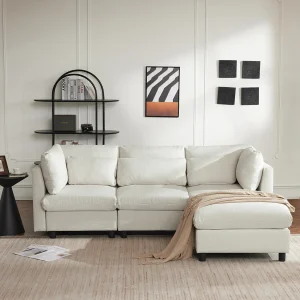 3-4 Zits Hoekbank, L Vorm Gestoffeerd Meubilair, Linnen Stof, 220x83x81cm, Beige 3-4 Zits Hoekbank, L Vorm Gestoffeerd Meubilair, Linnen Stof, 220x83x81cm, Beige