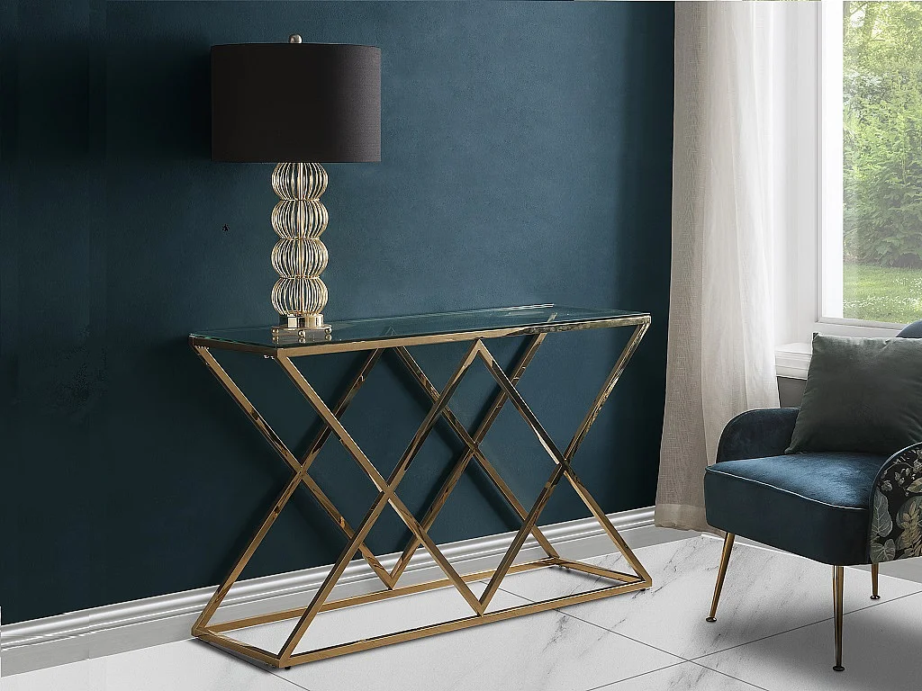 Sidetable CHARLOTTE - Gehard glas en staal - Goudkleurig