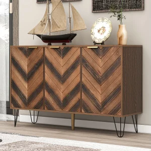 Buffet avec 3 portes – stylés et espace de rangement généreux – Petite armoire couleur bois+noir 120×76.5×38 cm Buffet avec 3 portes – stylés et espace de rangement généreux – Petite armoire couleur bois+noir 120×76.5×38 cm