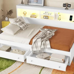 Dagbedbed 90x200cm – met USB-aansluiting & 2 lades – lattenbodem – Wit Dagbedbed 90x200cm – met USB-aansluiting & 2 lades – lattenbodem – Wit