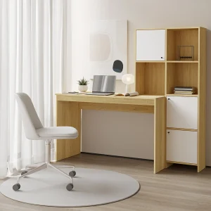 Bureau met 3 kasten en 3 nissen, wit en naturel – ALIOBINI Bureau met 3 kasten en 3 nissen, wit en naturel – ALIOBINI