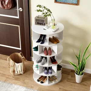 Draaibare hoekschoenenkast met 5 planken – D 60 x H 115 cm – Spaanplaat – Wit