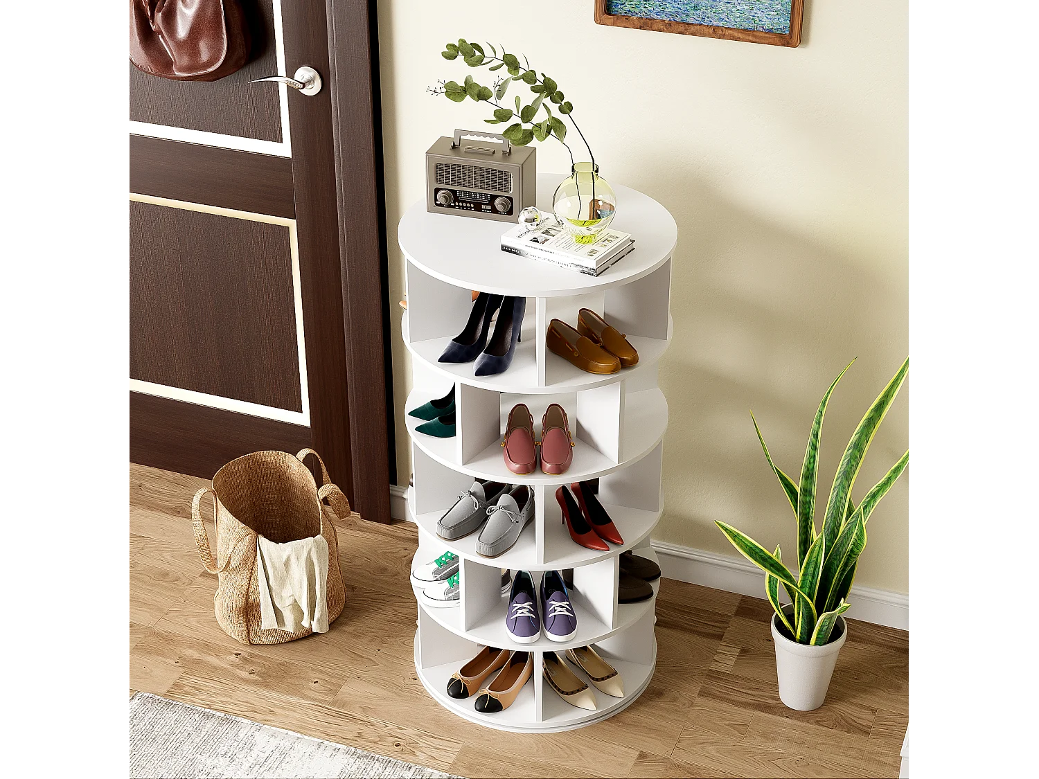 Draaibare hoekschoenenkast met 5 planken - D 60 x H 115 cm - Spaanplaat - Wit