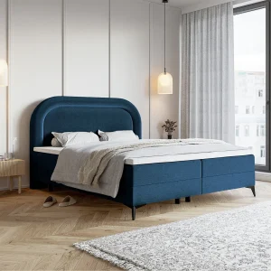Continentaal bed – 160×200 cm – in waterafstotend marineblauw fluweel – LOREO