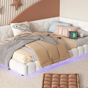 Fluwelen slaapbank 90x200cm – met LED en USB-poort – Wit Fluwelen slaapbank 90x200cm – met LED en USB-poort – Wit